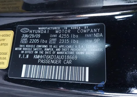 2010 Hyundai Genesis 2.0T Premium z USA, uszkodzony, nr VIN KMHHT6KD1AU018669